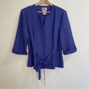 Vintage R&K Originals 3/4 Sleeves Button Front Tie Top - Blue